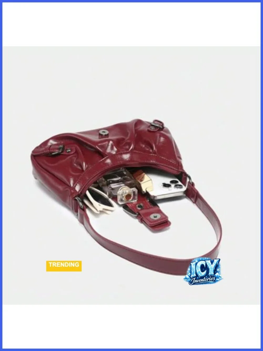 Y2K Punk Hobo Shoulder Bag Faux Leather Buckle Clutch Purse